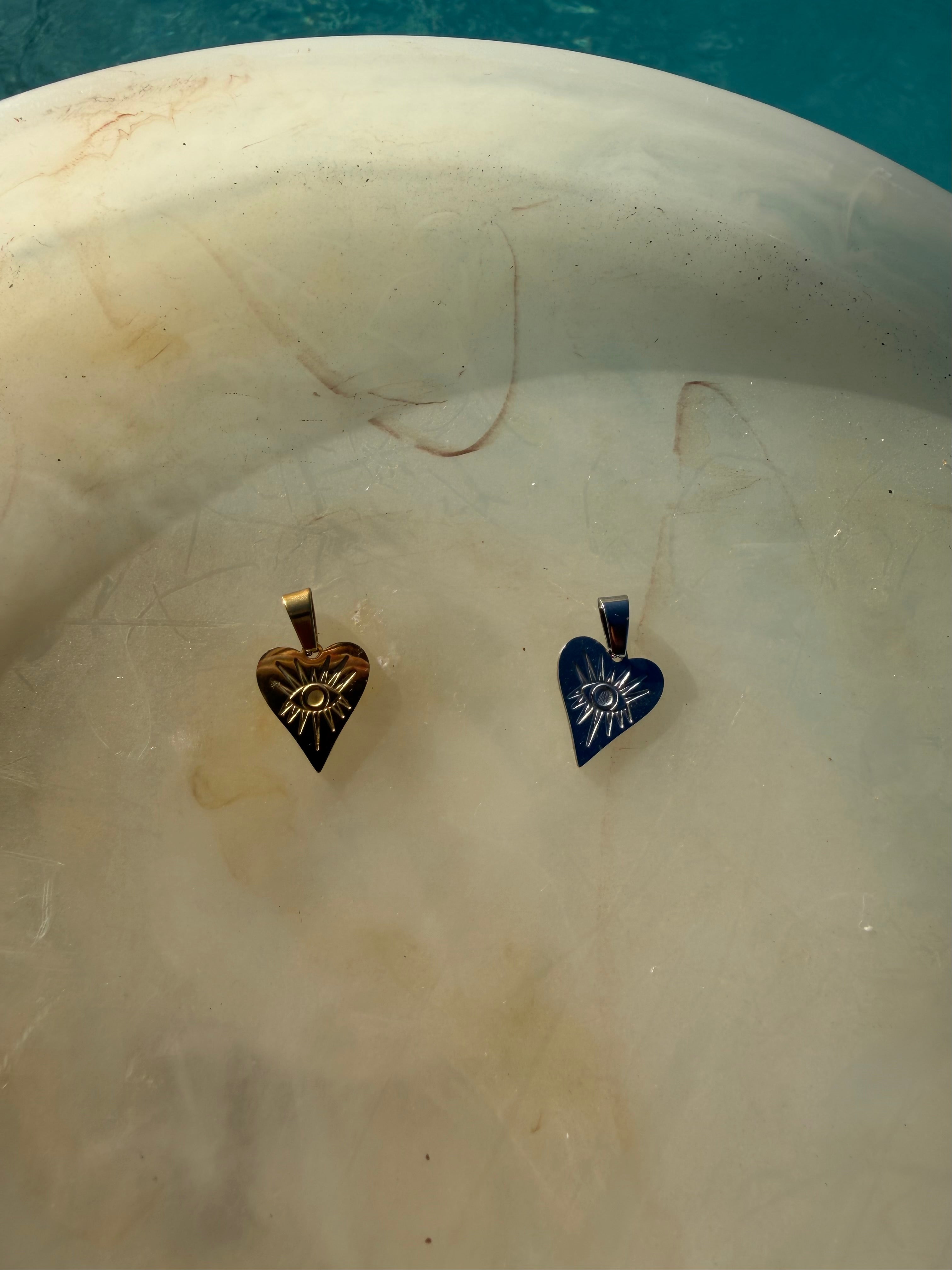 Long heart evil eye charm